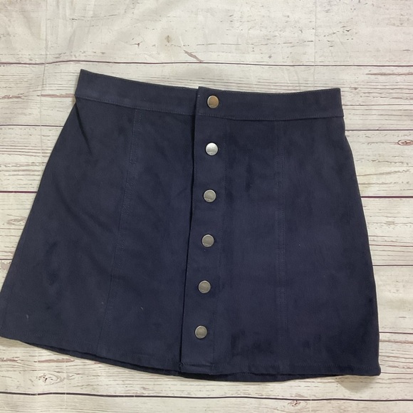 Retro 2 Express Blue Button Up A-Line Mini Skirt Casual Suede-like material - Picture 10 of 10